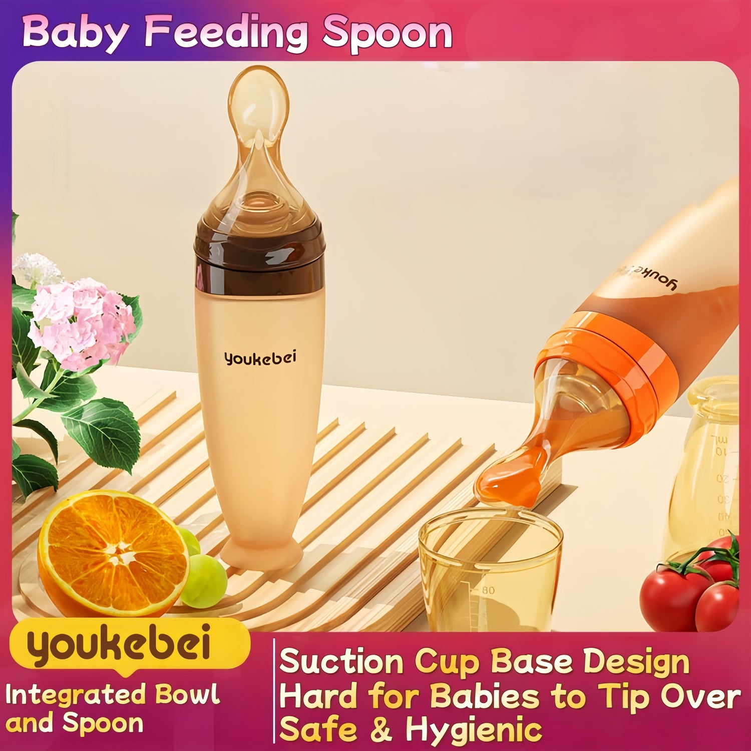 Youkebei Baby Feeding Bottle Leak-Proof Suction Base 120ml Silicone Bottle for Water Milk  Purees 0–6M+