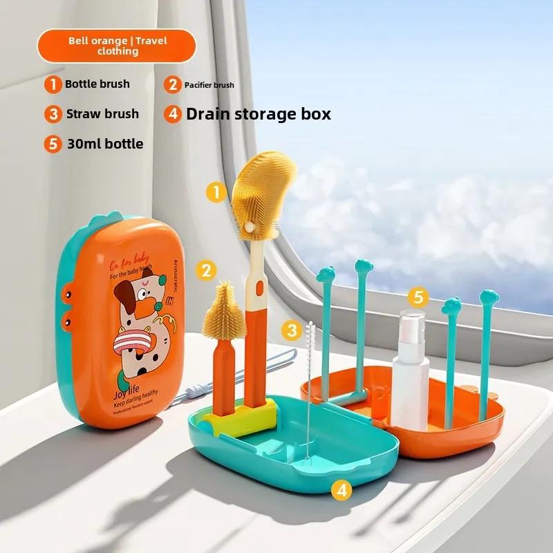 Portable na Brush Set para sa Bote ng Baby na may Compact Storage, 360° Deep Clean, Heat-Resistant, at Safe Materials