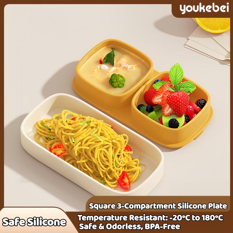 Silicone Divided Baby Plate with Suction Base BPA-Free, Non-Slip Feeding Plate