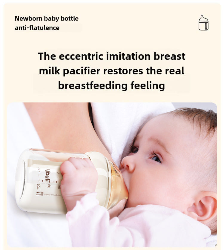 Newborn Glass Baby Bottle 0–6 Months Anti-Colic Anti-Spit-Up  Anti-Choking 80/160ml Soft Silicone Nipple