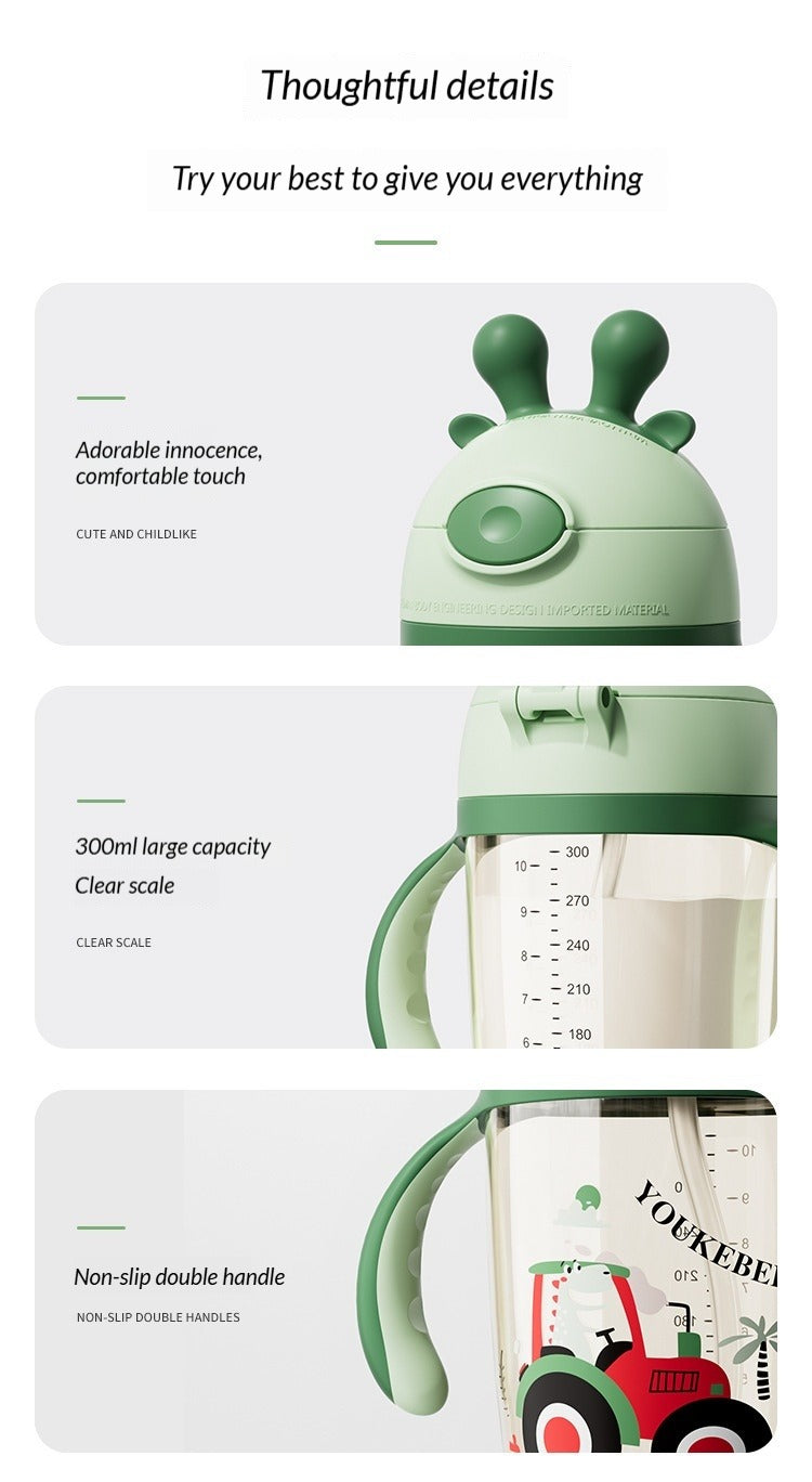 Baby Bottle & Training Cup 6 Months+ Flip-Top Straw Cup for Toddlers 1 Year+  3-in-1 Leak-Proof Drinking Cup with Handles