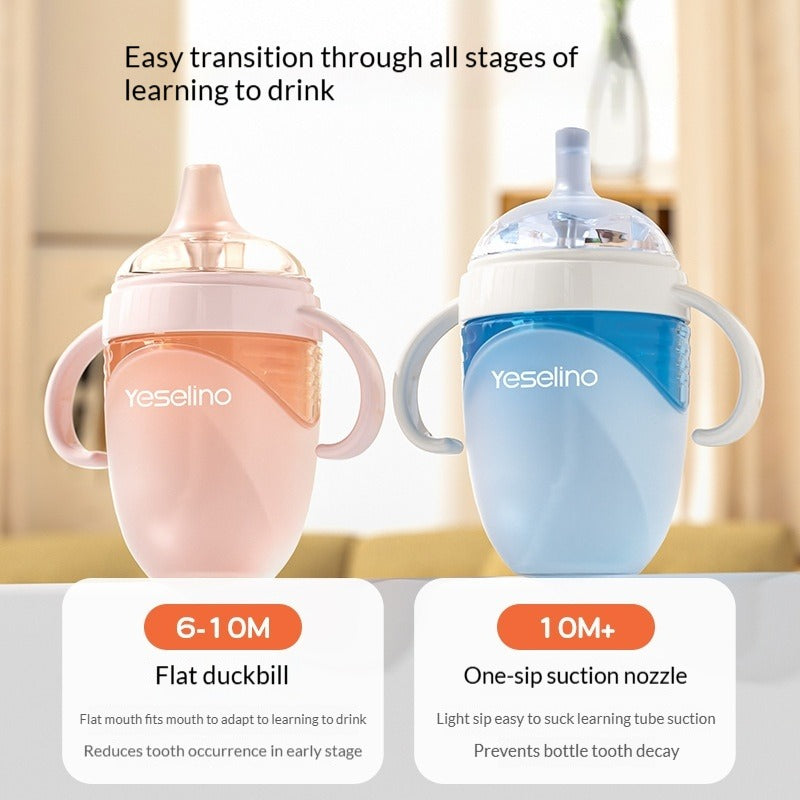 2-in-1 Baby Training Cup with Duckbill Straw Spout Anti-Choke Leak-Proof Oral-Friendly Learning Cup (6M+)
