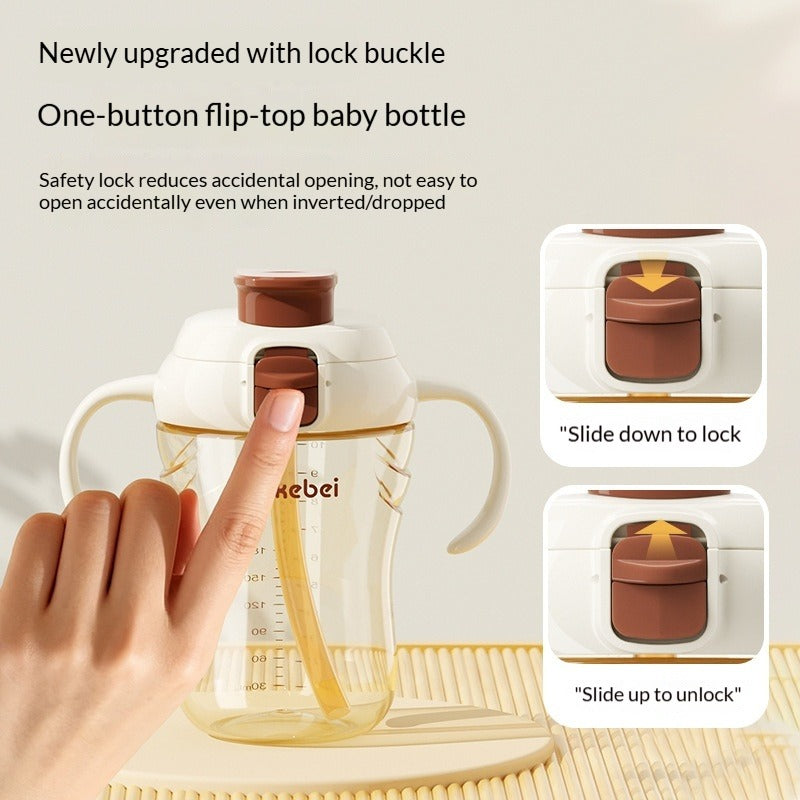 PPSU Baby Straw Bottle with One-Touch Flip Lid Temperature-Sensing Scale Anti-Colic & Leak-Proof 300ml