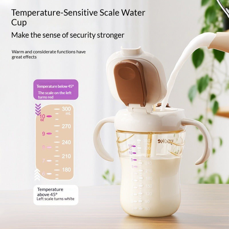 PPSU Baby Straw Bottle with One-Touch Flip Lid Temperature-Sensing Scale Anti-Colic & Leak-Proof 300ml