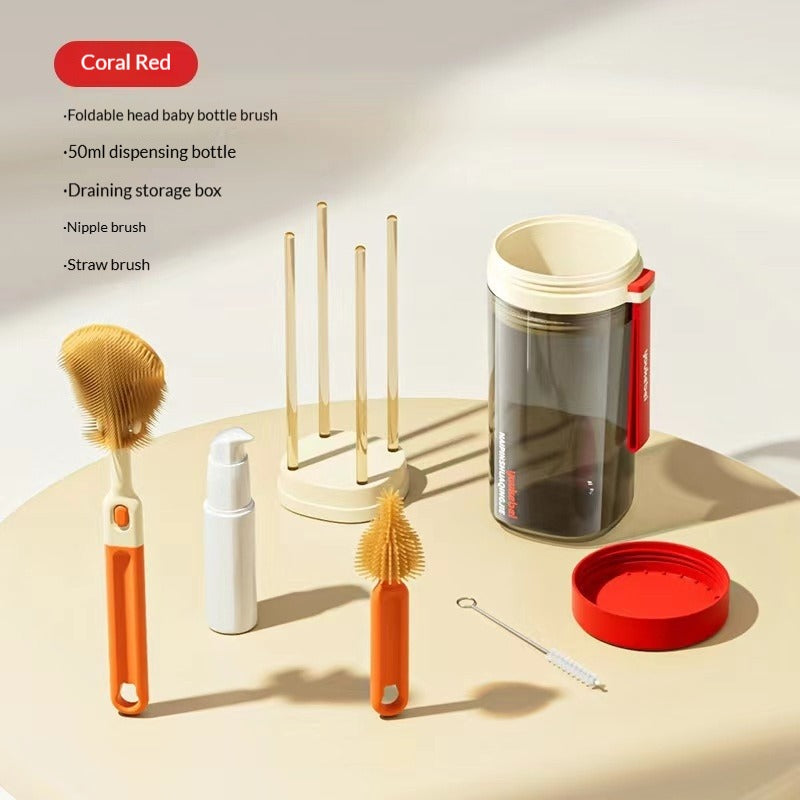 Portable Baby Bottle Cleaning Brush Set Double-Sided Foldable Design  Compact for Travel Easy to Store