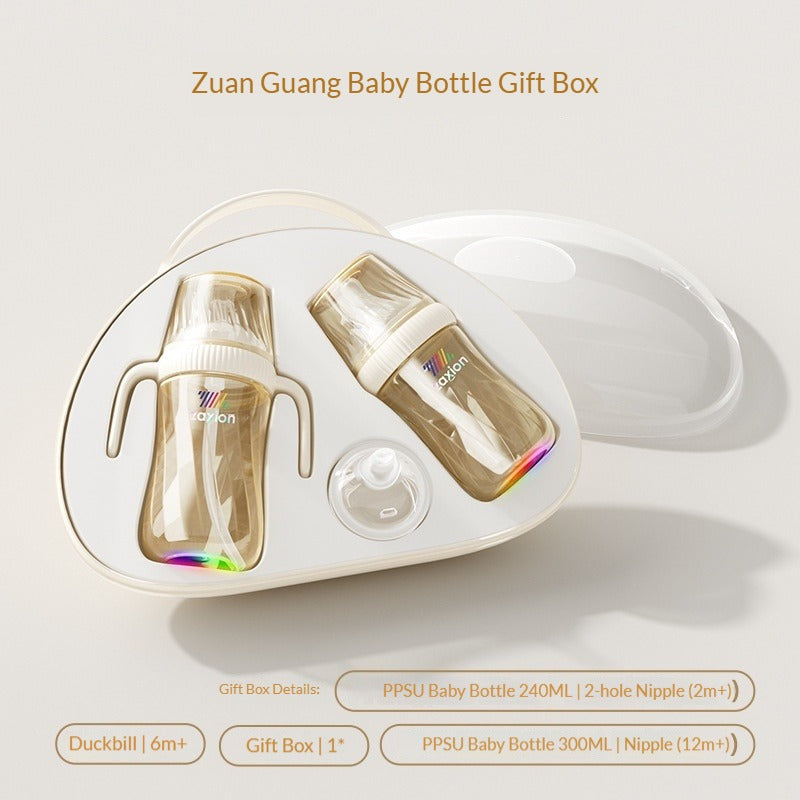 Diamond-Glow PPSU Anti-Colic Baby Bottle Angled Design for Smooth Feeding Newborn to 12 Months Growth Milk Water Cup