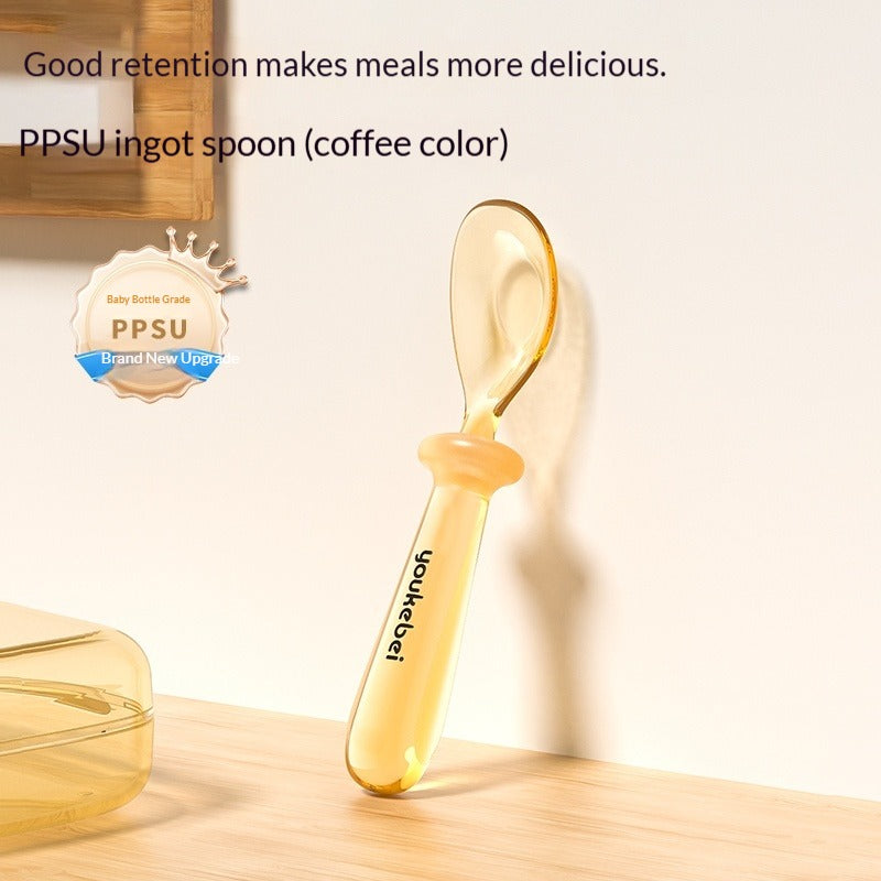 PPSU Ingot-Shaped Baby Spoon & Fork Food-Grade Heat Resistant Anti-Slip Silicone Handle Infant Feeding Training Self-Feeding Tableware