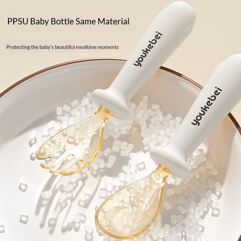PPSU Ingot-Shaped Baby Spoon & Fork Food-Grade Heat Resistant Anti-Slip Silicone Handle Infant Feeding Training Self-Feeding Tableware
