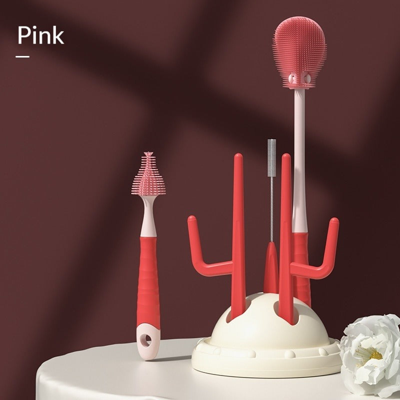 Drip-Drying Baby Bottle Cleaning Brush Set Food-Grade Silicone Soft Brush Heads  Multi-Brush Maternity & Baby Bottle Cleaning Tool
