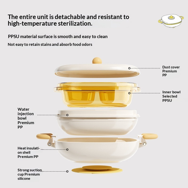 Bát ăn dặm cách nhiệt PPSU chứa nước, có đế hút chống rơi, khay ăn dặm chia ngăn cho trẻ mới biết đi, bát ăn dặm tự ăn cho trẻ sơ sinh.
