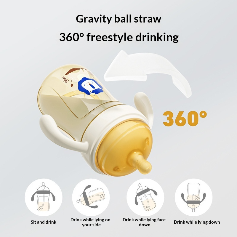 ขวดนมเด็ก PPSU ป้องกันอาการจุกเสียด ทนทานต่อการแตกหัก พร้อมหลอดดูด 2in1 สำหรับฝึกดื่มนม