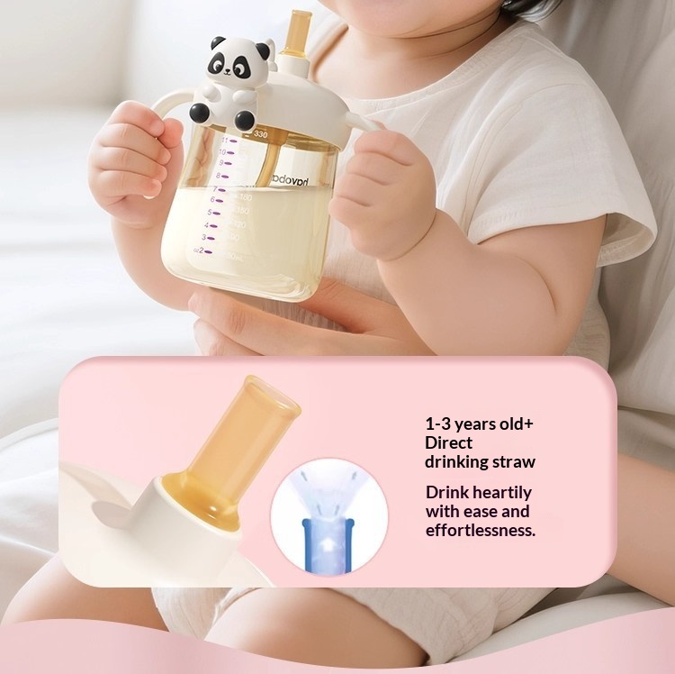 ถ้วยนมหลอดดูด PPSU ลายแพนด้า คอกว้าง ดื่มได้โดยตรง ป้องกันการตกหล่น ป้องกันการรั่วซึม สำหรับเด็กทารกและเด็กเล็ก