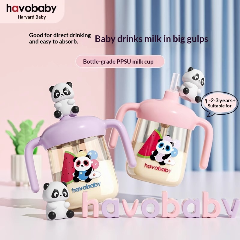 ถ้วยนมหลอดดูด PPSU ลายแพนด้า คอกว้าง ดื่มได้โดยตรง ป้องกันการตกหล่น ป้องกันการรั่วซึม สำหรับเด็กทารกและเด็กเล็ก