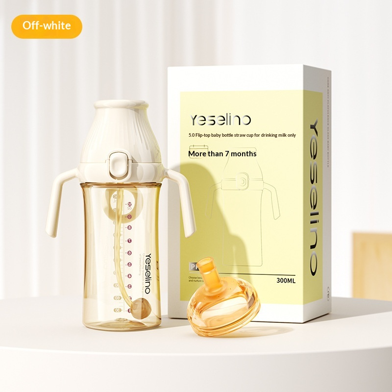 ขวดนมฝึกดื่ม PPSU แบบฝาเปิดปิด ป้องกันอาการจุกเสียด มีหลอดดูด เหมาะสำหรับเด็กอายุ 6 เดือนขึ้นไป 