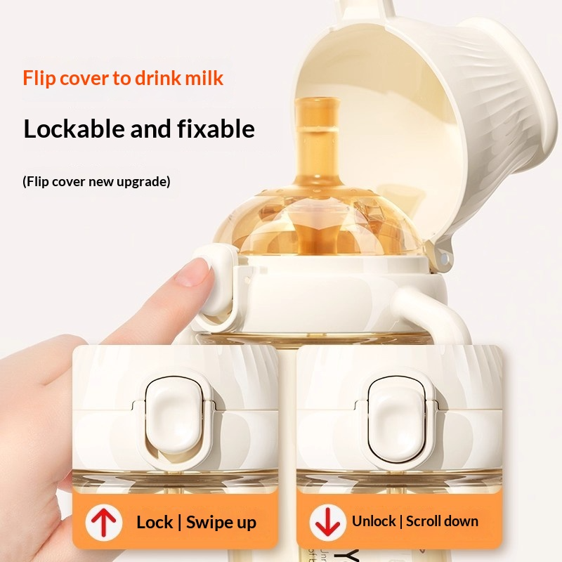 ขวดนมฝึกดื่ม PPSU แบบฝาเปิดปิด ป้องกันอาการจุกเสียด มีหลอดดูด เหมาะสำหรับเด็กอายุ 6 เดือนขึ้นไป 