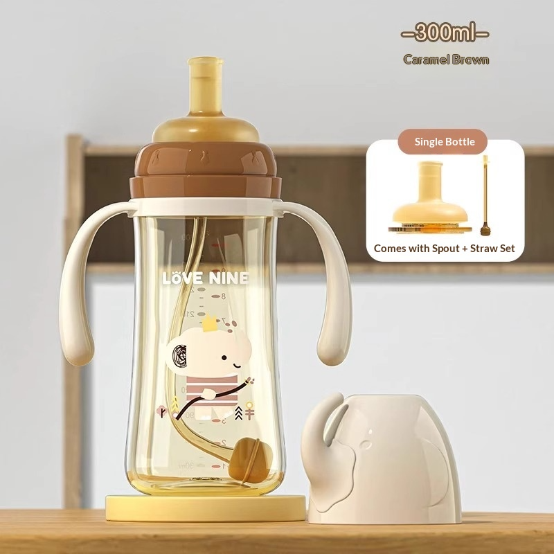 ขวดนมเด็ก PPSU แบบมีหลอดดูด เปลี่ยนสีตามอุณหภูมิ | ถ้วยฝึกดื่มปากกว้าง ป้องกันอาการจุกเสียด ป้องกันการกระเด็น และทนทานต่อการแตกหัก