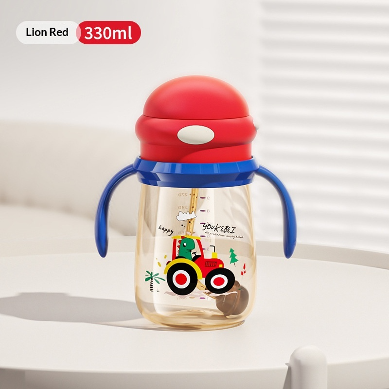 ถ้วยดื่มน้ำเด็ก PPSU พร้อมหลอดถ่วงน้ำหนัก สำหรับน้ำและนม ถ้วยหัดดื่มมีหูจับ ป้องกันการสำลักและป้องกันการรั่วซึม