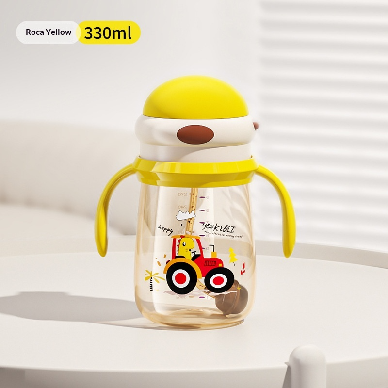 ถ้วยดื่มน้ำเด็ก PPSU พร้อมหลอดถ่วงน้ำหนัก สำหรับน้ำและนม ถ้วยหัดดื่มมีหูจับ ป้องกันการสำลักและป้องกันการรั่วซึม