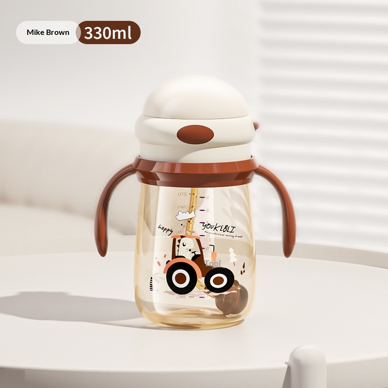 ถ้วยดื่มน้ำเด็ก PPSU พร้อมหลอดถ่วงน้ำหนัก สำหรับน้ำและนม ถ้วยหัดดื่มมีหูจับ ป้องกันการสำลักและป้องกันการรั่วซึม