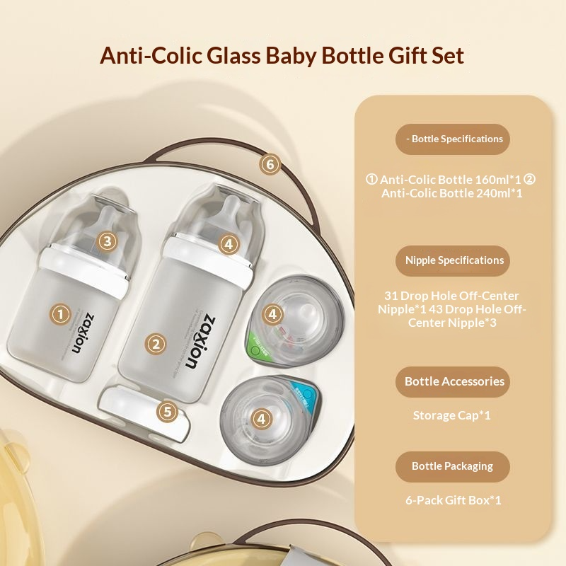 792452 ชุดขวดนมแก้วป้องกันอาการจุกเสียดสำหรับเด็กทารก ขนาด 160 มล. สำหรับเด็กแรกเกิด 0-6 เดือน จุกนมเลียนแบบเต้านม ของขวัญสำหรับงานเลี้ยงต้อนรับเด็กแรกเกิด