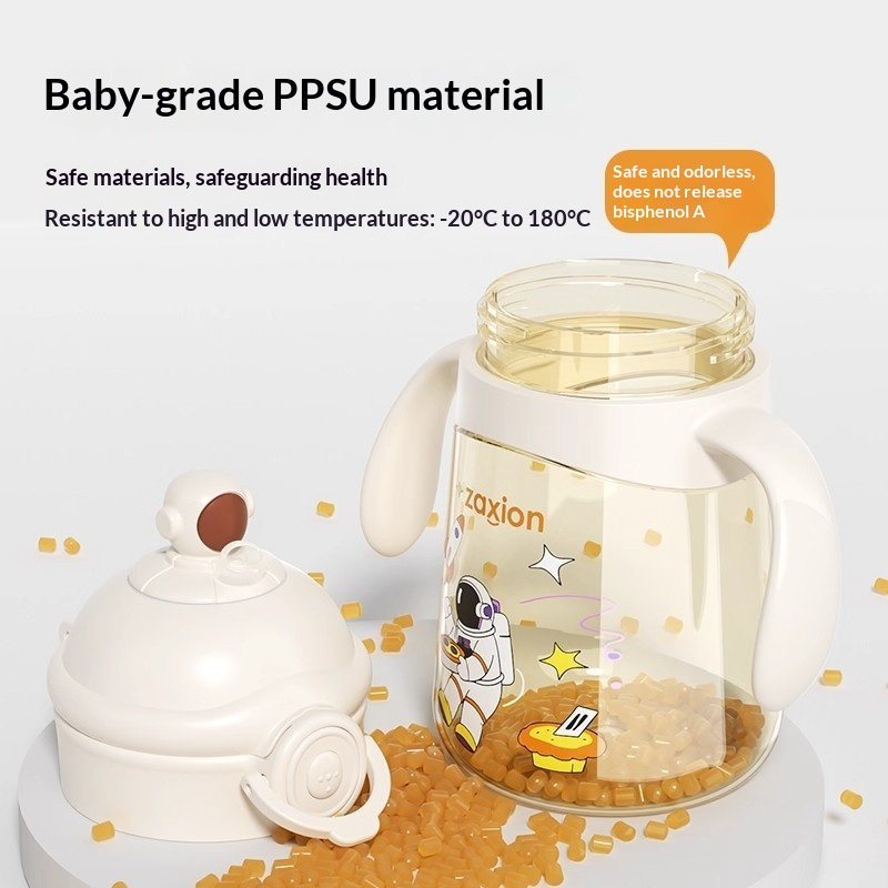 ถ้วยหัดดื่มแบบฝาเปิด-ปิดพร้อมหลอดดูด รุ่น Baby PPSU ขนาด 350 มล. สำหรับเด็กอายุ 7 เดือนขึ้นไป ไวต่ออุณหภูมิ ป้องกันการรั่วซึม มีหูจับสองข้าง