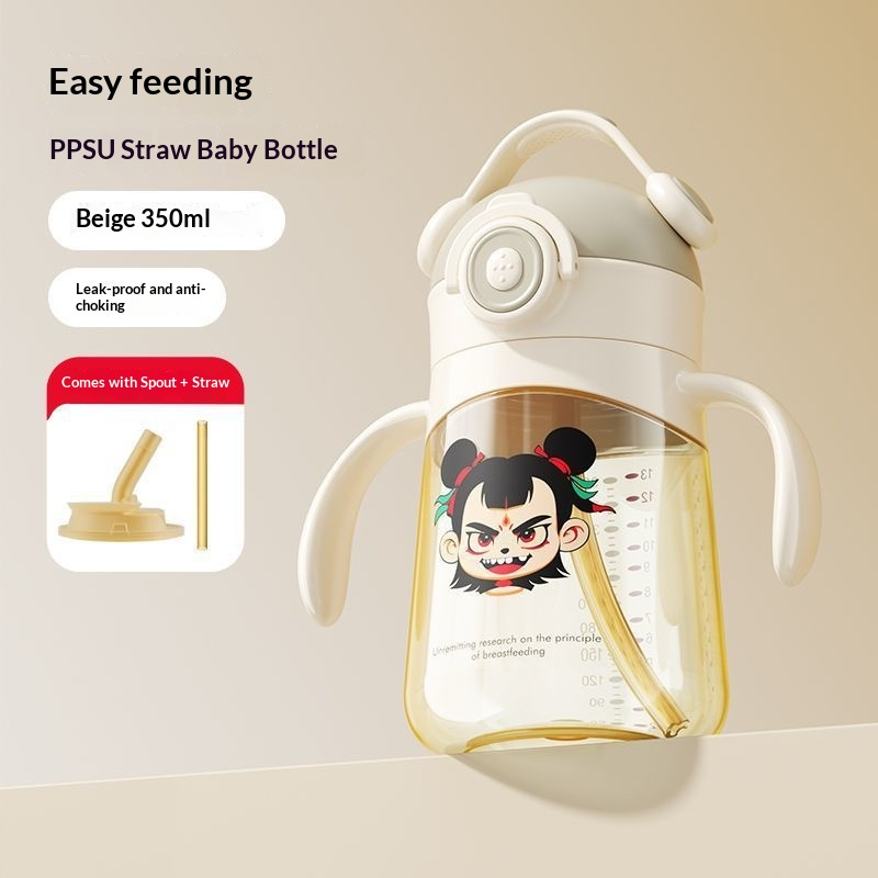 ถ้วยนมเด็กแบบฝาเปิดปิดได้ พร้อมเซ็นเซอร์วัดอุณหภูมิ ผลิตจากวัสดุ PPSU เกรดอาหาร สามารถฆ่าเชื้อได้ เหมาะสำหรับนมและน้ำ 