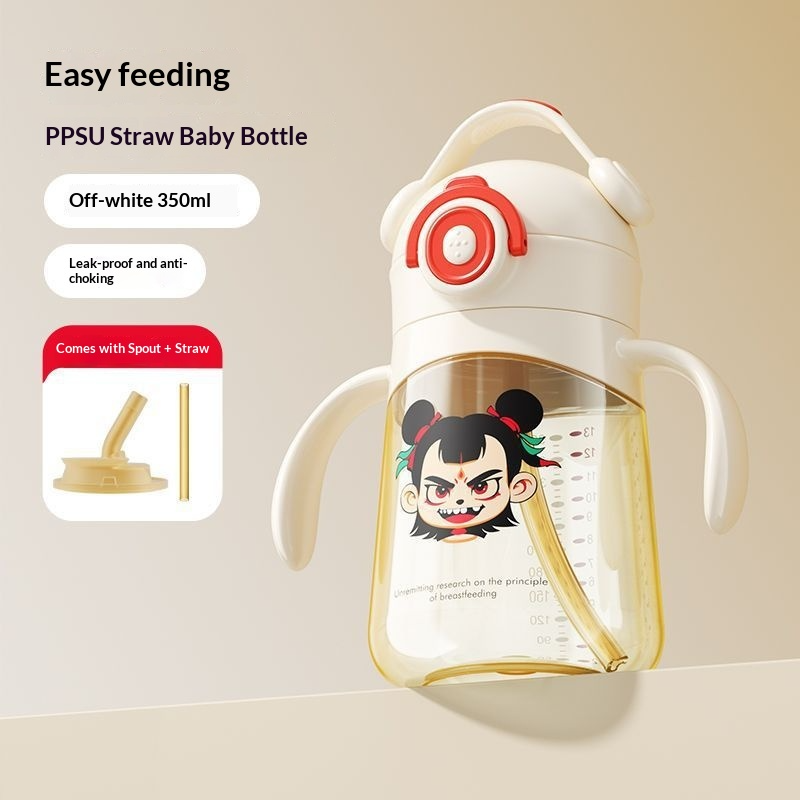 ถ้วยนมเด็กแบบฝาเปิดปิดได้ พร้อมเซ็นเซอร์วัดอุณหภูมิ ผลิตจากวัสดุ PPSU เกรดอาหาร สามารถฆ่าเชื้อได้ เหมาะสำหรับนมและน้ำ 