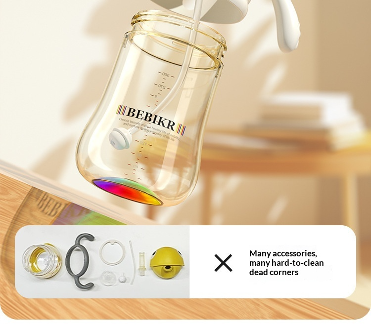 ถ้วยหัดดื่มแบบฝาเปิดปิดได้ สีรุ้ง PPSU ขนาด 300 มล. สำหรับเด็กอายุ 6 เดือนขึ้นไป 