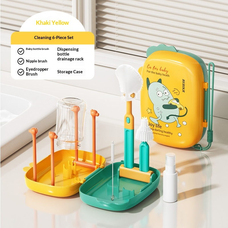 High-Temperature Resistant Silicone Baby Bottle Brush Foldable & Portable 6-Piece Cleaning Brush Set