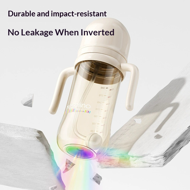 ถ้วยฝึกดื่มสำหรับเด็ก PPSU พร้อมมาตรวัดอุณหภูมิ ป้องกันอาการจุกเสียด มีหลอดดูดและหูจับ