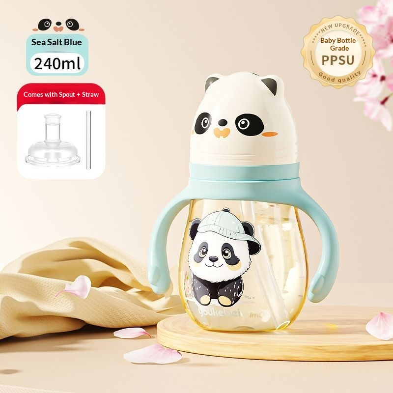 PPSU Baby Training Cup with Handles – Age-Stage Straw Cup, Leak-Proof Drinking Cup for Infants & Toddlers