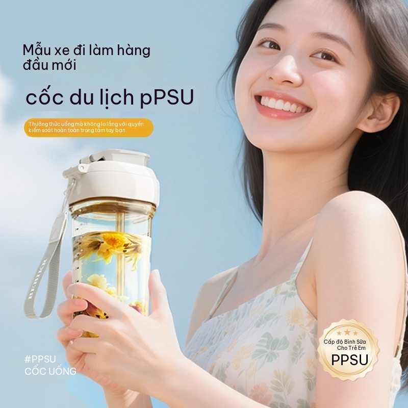 BEBIKR PPSU Flip-Top Direct Drink Bottle | 300ml Baby-Grade Material | Direct Sip + Straw 2-in-1 with Smart Temperature Sensor | For Kids & Adults