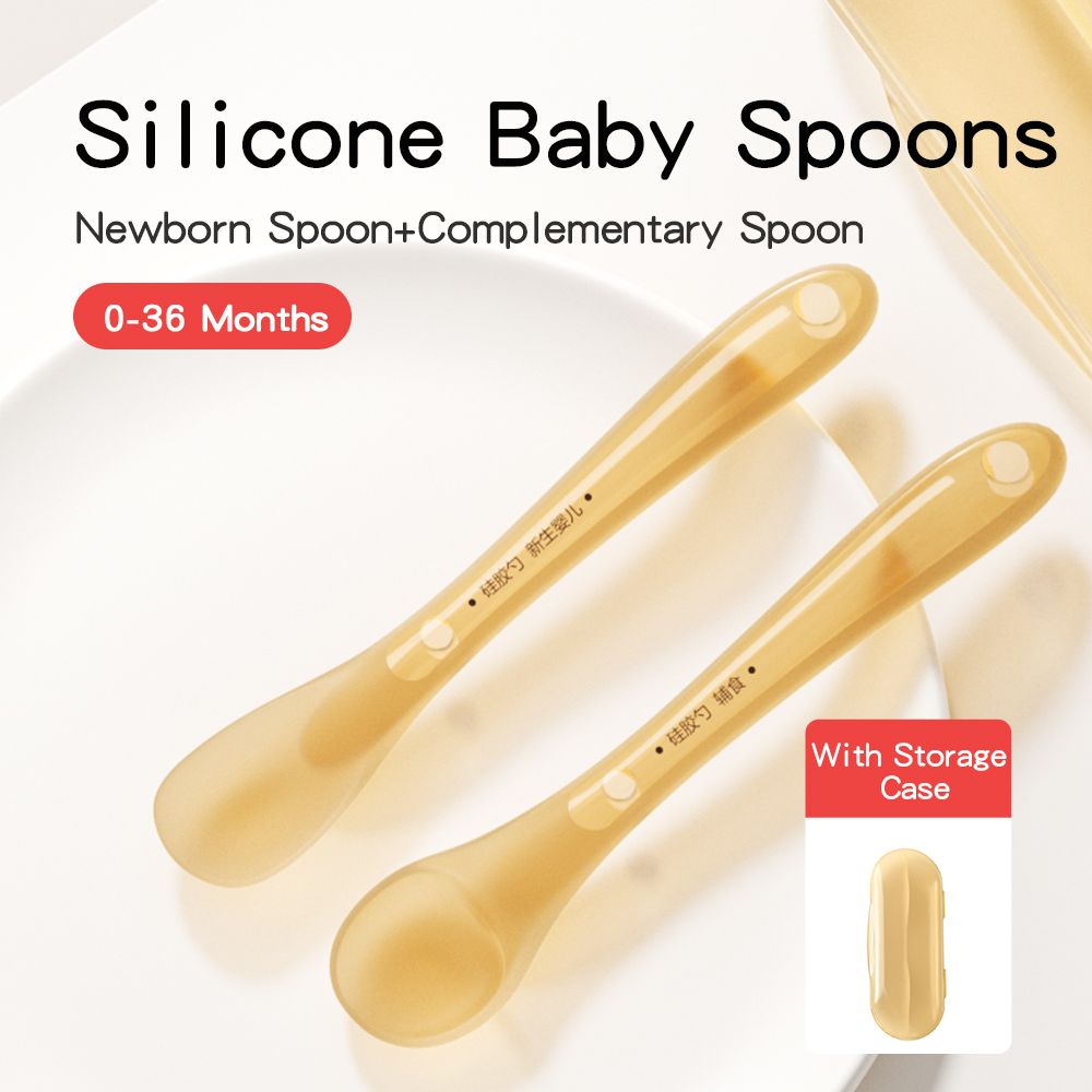 Silicone Baby Spoons Newborn Spoon+Complementary Spoon 0-36 Months