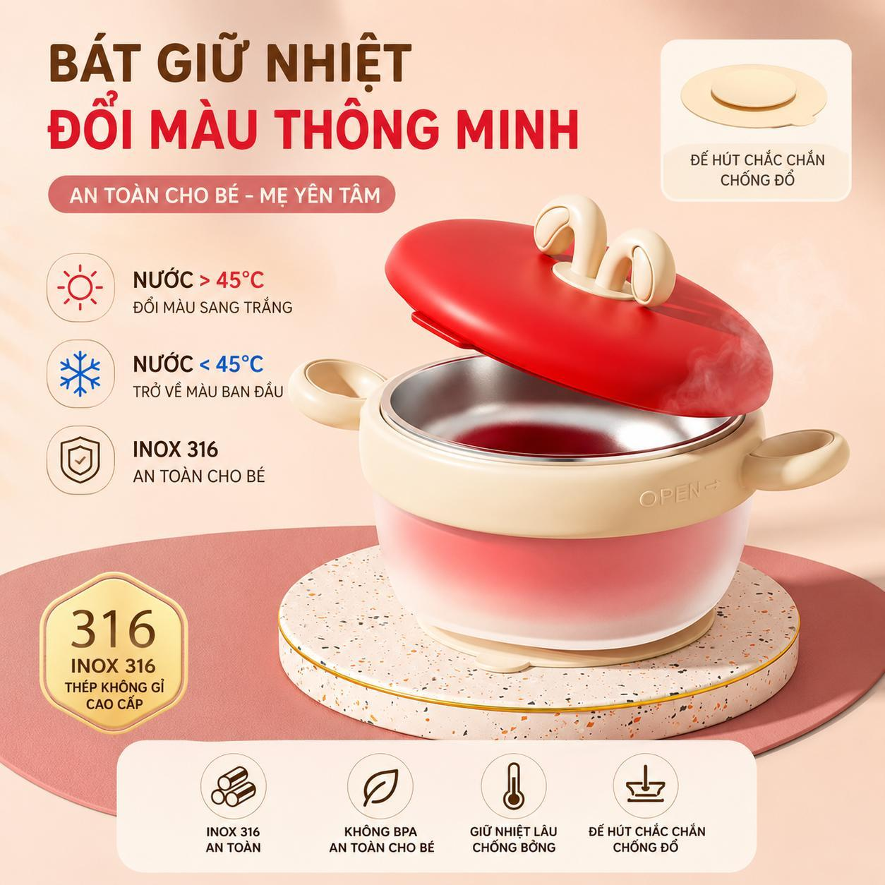 Smart Color-Changing Straw Baby Cup - Bát Giữ Nhiệt Đổi Màu Thông Minh