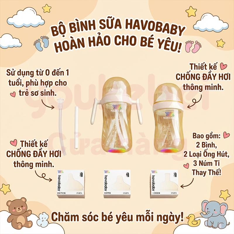 HAVOBABY Anti-Colic Baby Bottle Set - Bộ Bình Sữa Chống Đầy Hơi | 0-1 Tuổi