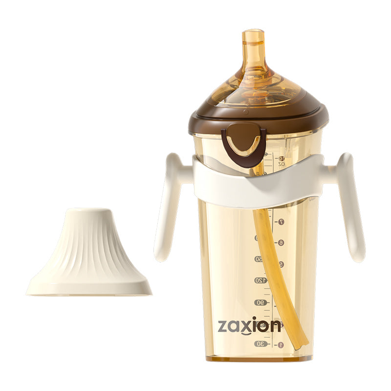 zaxion Flip-Top Straw Bottle | PPSU Baby-Grade Material | No-Twist, One-Hand Operation for Formula | Smart Temperature-Sensing Scale | Leak-Proof & 0-Contamination Spout