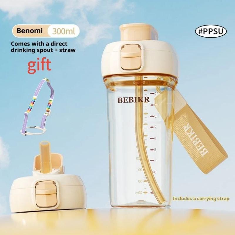 BEBIKR PPSU Flip-Top Direct Drink Bottle | 300ml Baby-Grade Material | Direct Sip + Straw 2-in-1 with Smart Temperature Sensor | For Kids & Adults