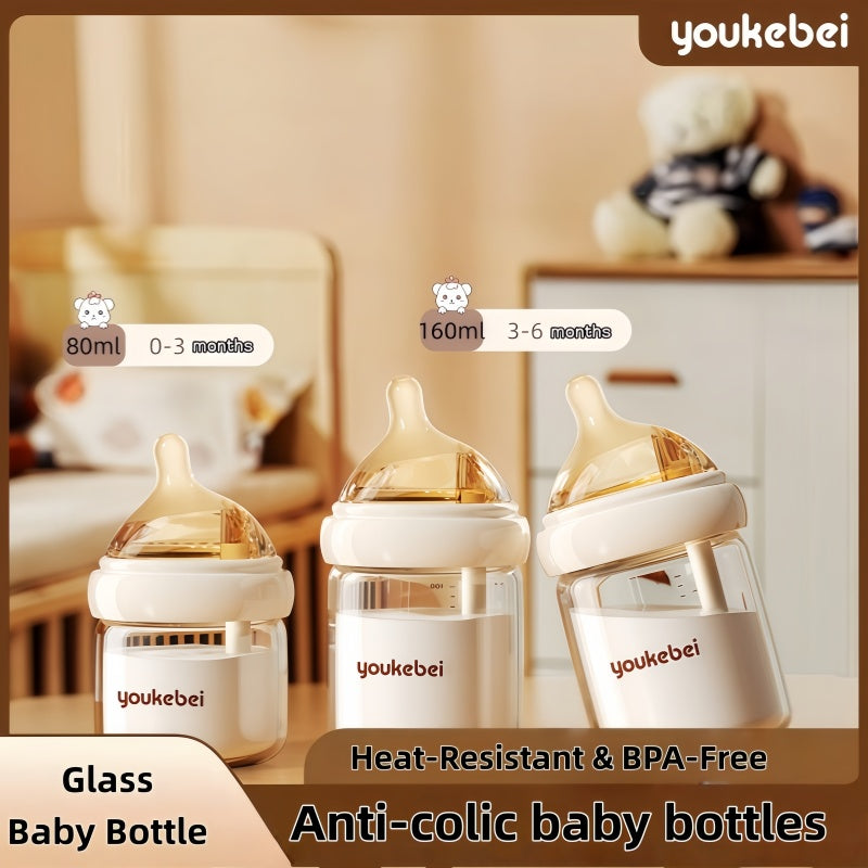Newborn Glass Baby Bottle 0–6 Months Anti-Colic Anti-Spit-Up  Anti-Choking 80/160ml Soft Silicone Nipple