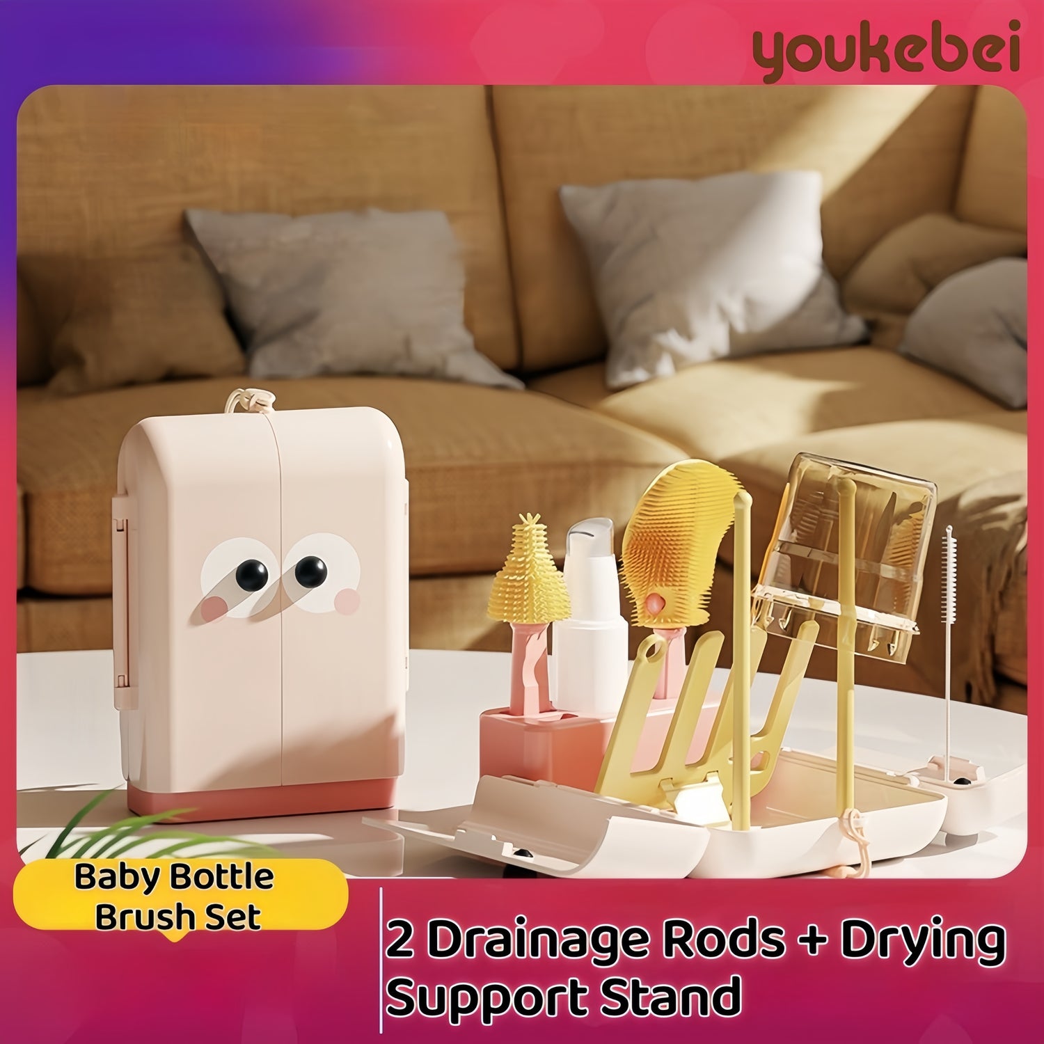 3-in-1 Portable Silicone Baby Bottle Brush Set Foldable Travel Cleaning Brush for Infants  Toddlers