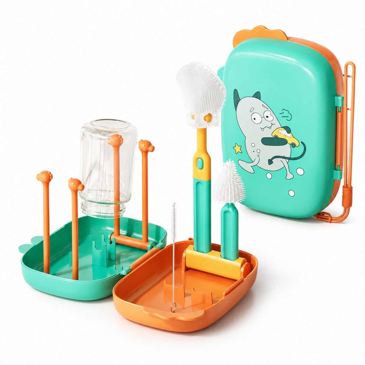 3rd Generation Portable Bottle Brush Cleaning Set 6-Piece Complete Kit | Dust-Proof Storage Case | Converts into Drying Rack | Perfect for Home  Travel