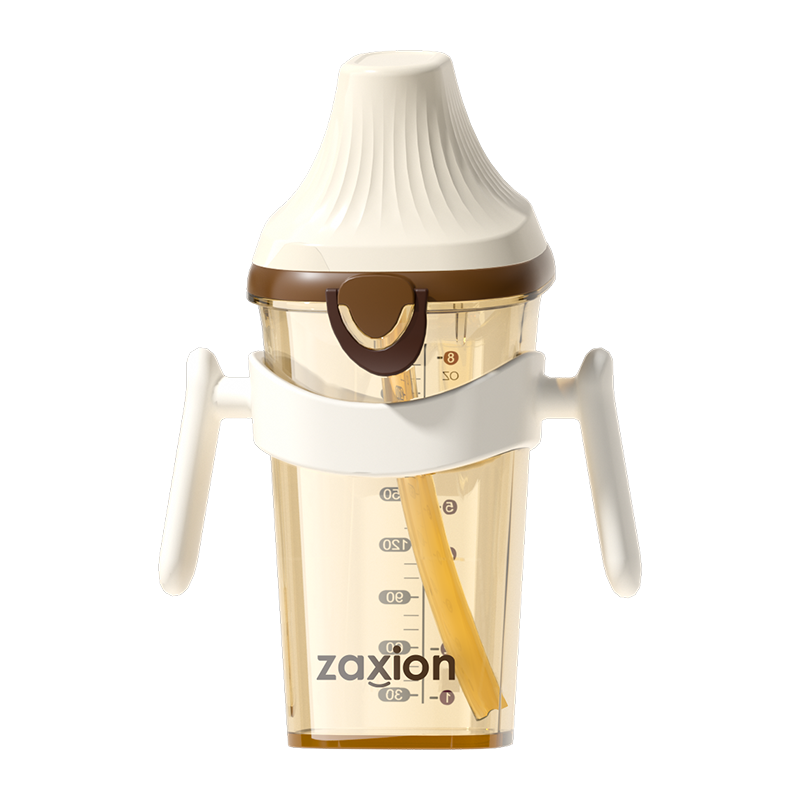 zaxion Flip-Top Straw Bottle | PPSU Baby-Grade Material | No-Twist, One-Hand Operation for Formula | Smart Temperature-Sensing Scale | Leak-Proof & 0-Contamination Spout