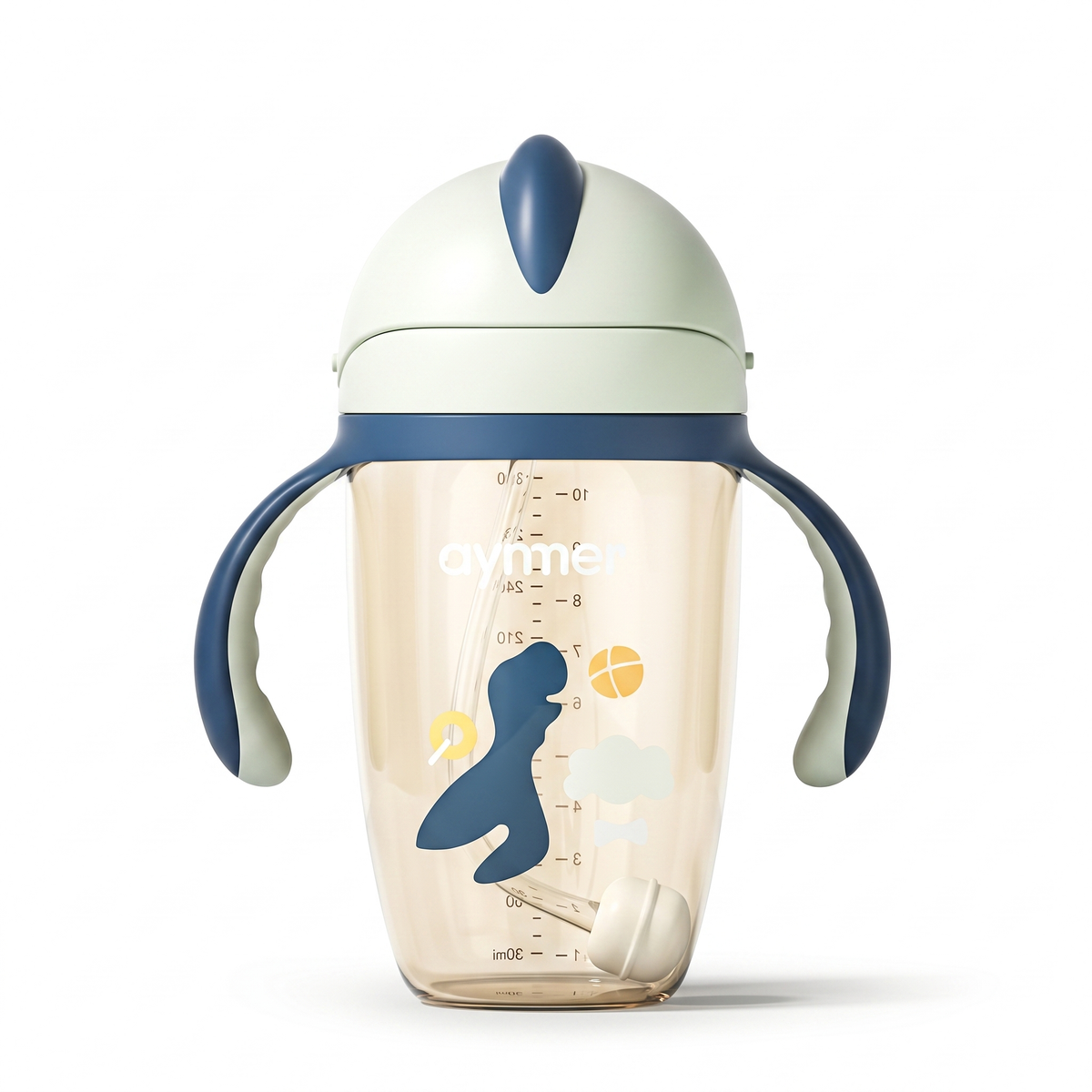 AYMER Slide‑Top Sippy Cup | 240/300ml BPA‑Free PP with V‑Shaped Anti‑Choke Straw & 360° Gravity Ball | For Babies 6m+