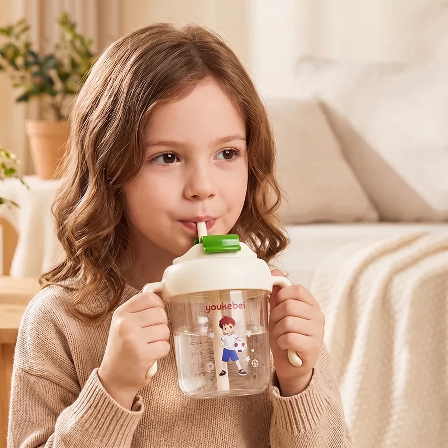 Youkebei 3-in-1 Kids Milk Cup Bite-Resistant  Temperature-Sensitive Anti-Choking & Leak-Proof